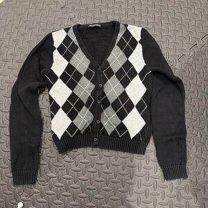 Brandy Melville Black and White Argyle Cardigan